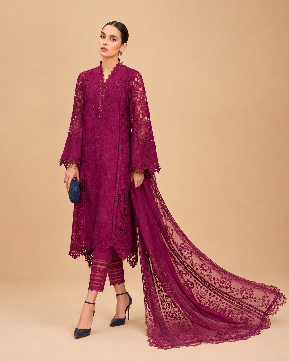 Amberser Zaira — Magenta Chantilly Lace Suit