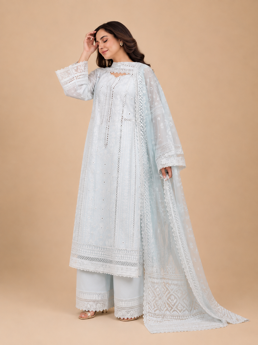 Amberser Noor-e-Sehar — Ice Blue Chikankari Suit