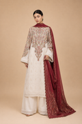 Amberser Anaar — Ivory Paisley Embroidered Suit with Contrast Maroon Dupatta