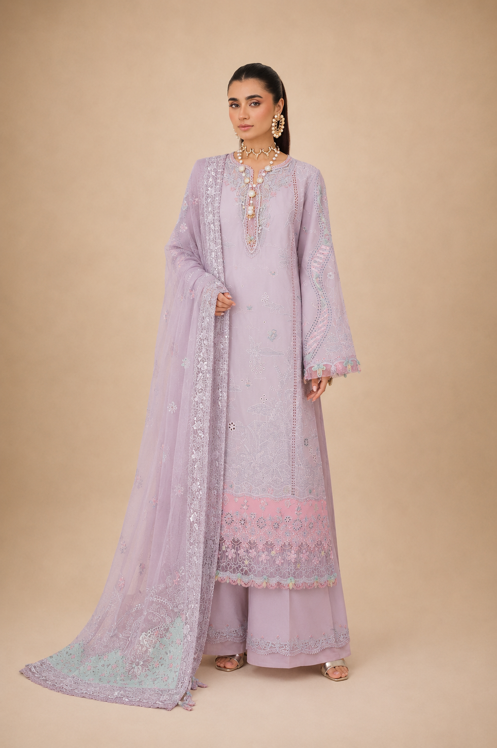 Amberser Yasmeen — Lilac Multi-Tone Embroidered Suit