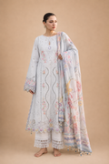 Amberser Firdaus — White Schiffli Suit with Floral Printed Dupatta