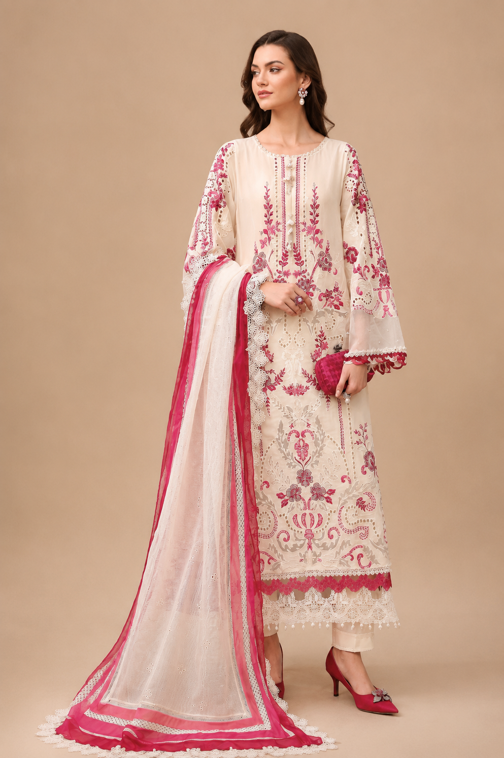 Amberser Zar-e-Khaki — Sage Embellished Bridal Angrakha with Dupatta