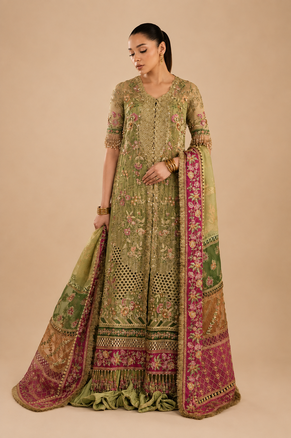 Amberser Nazakat — Lilac Embellished Bridal Gown with Dupatta