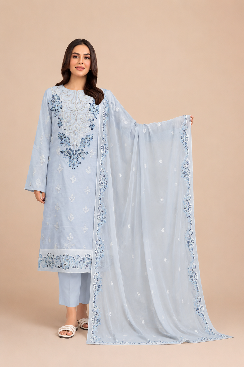 Amberser Ambar-Neel — Powder Blue Chikankari Suit