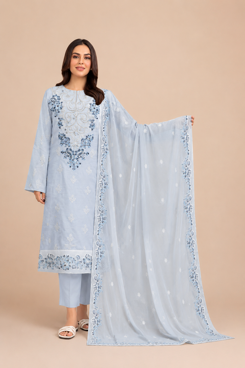 Amberser Ambar-Neel — Powder Blue Chikankari Suit