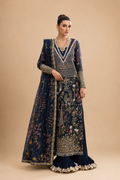 Amberser Neel-Zar — Navy Embellished Suit with Ruffled Gharara